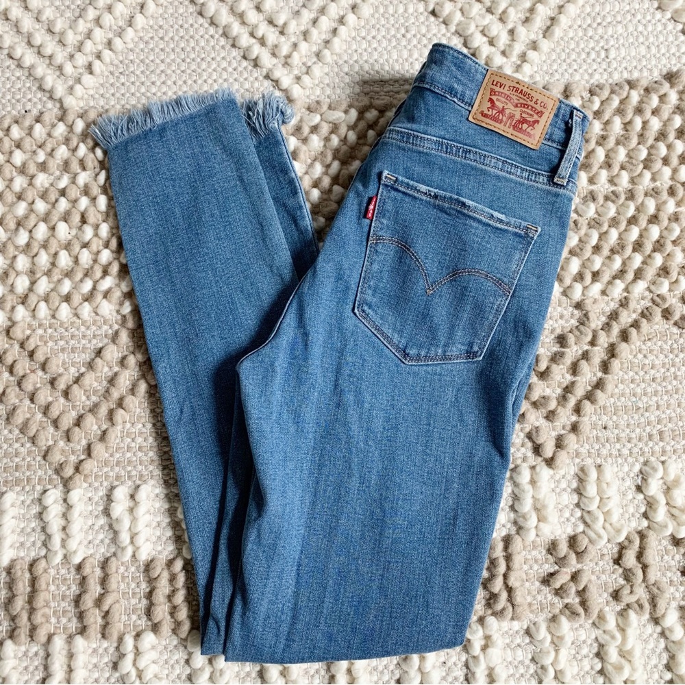 Levi 721 High Rise Skinny Jeans Raw Fringe Hem Womens Sz 28
